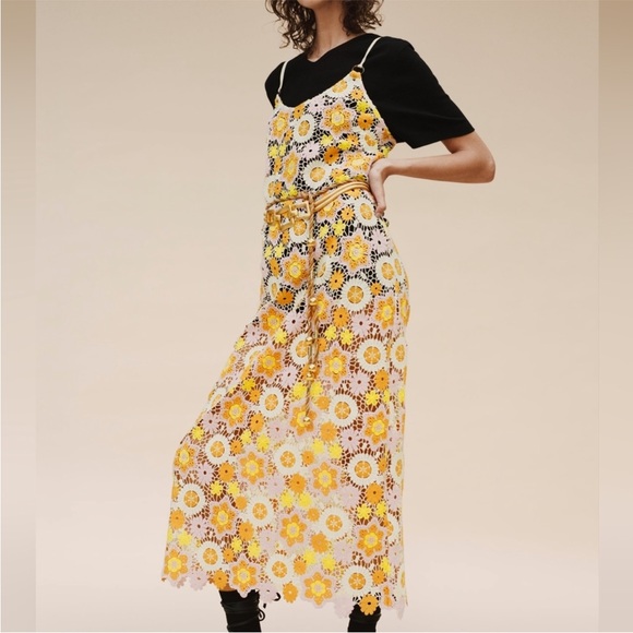 NWT Zara Flower Crochet Eyelet Midi Dress - Picture 2 of 9